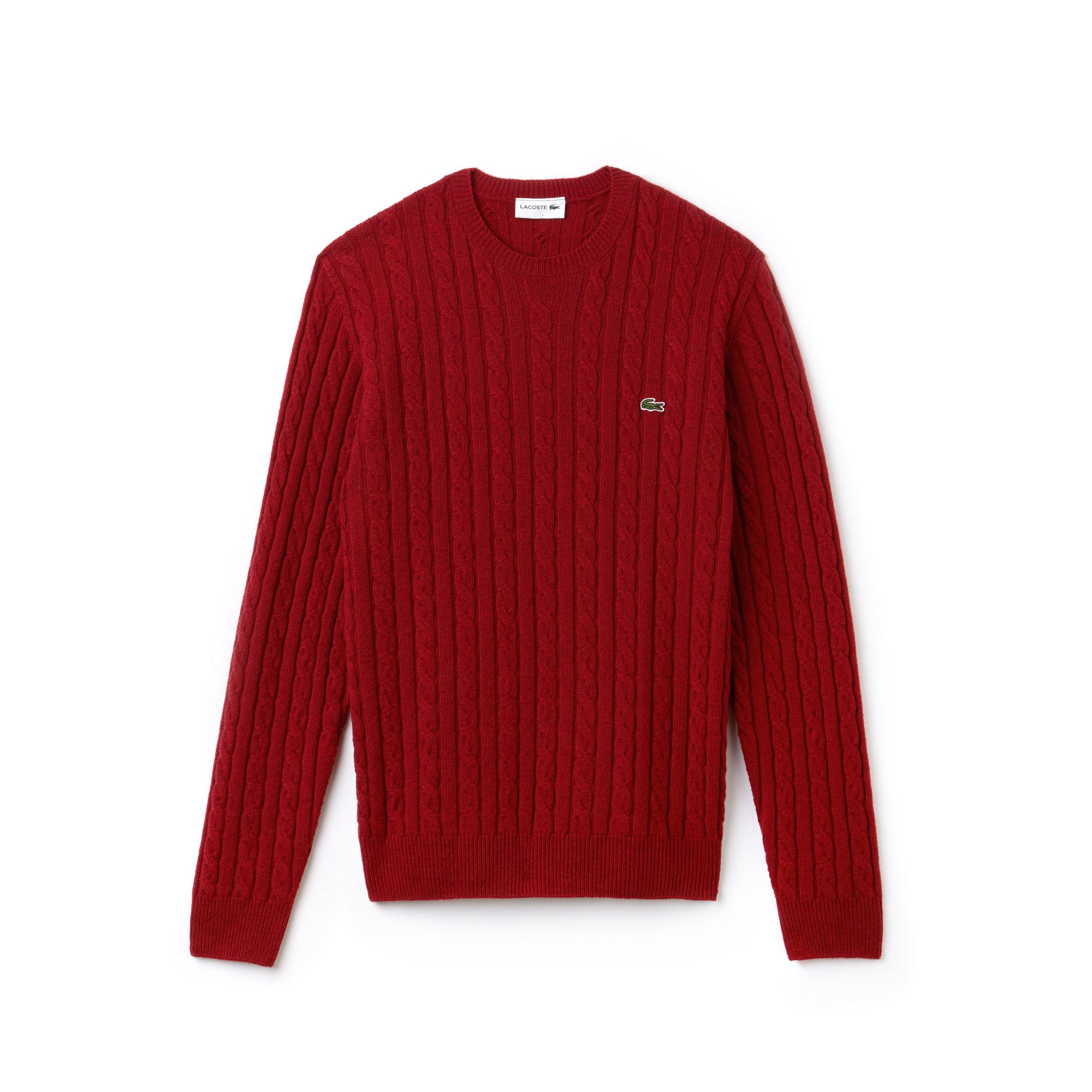 men's crew neck wool cable knit effect sweater
