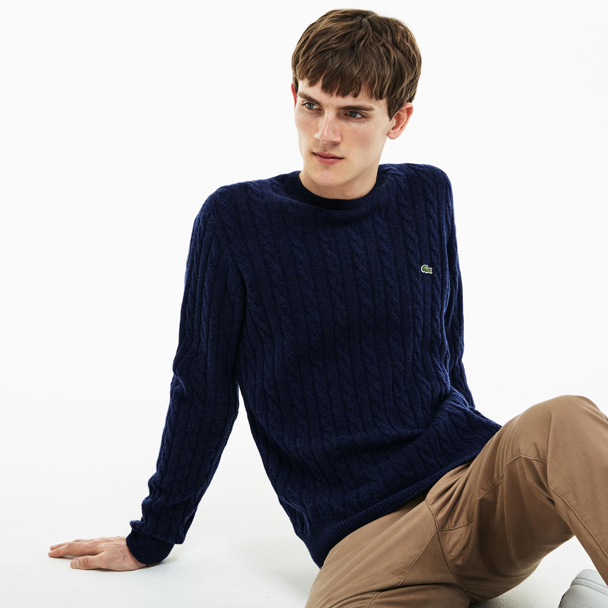 Lacoste Men's Crew Neck Wool Cable Knit 