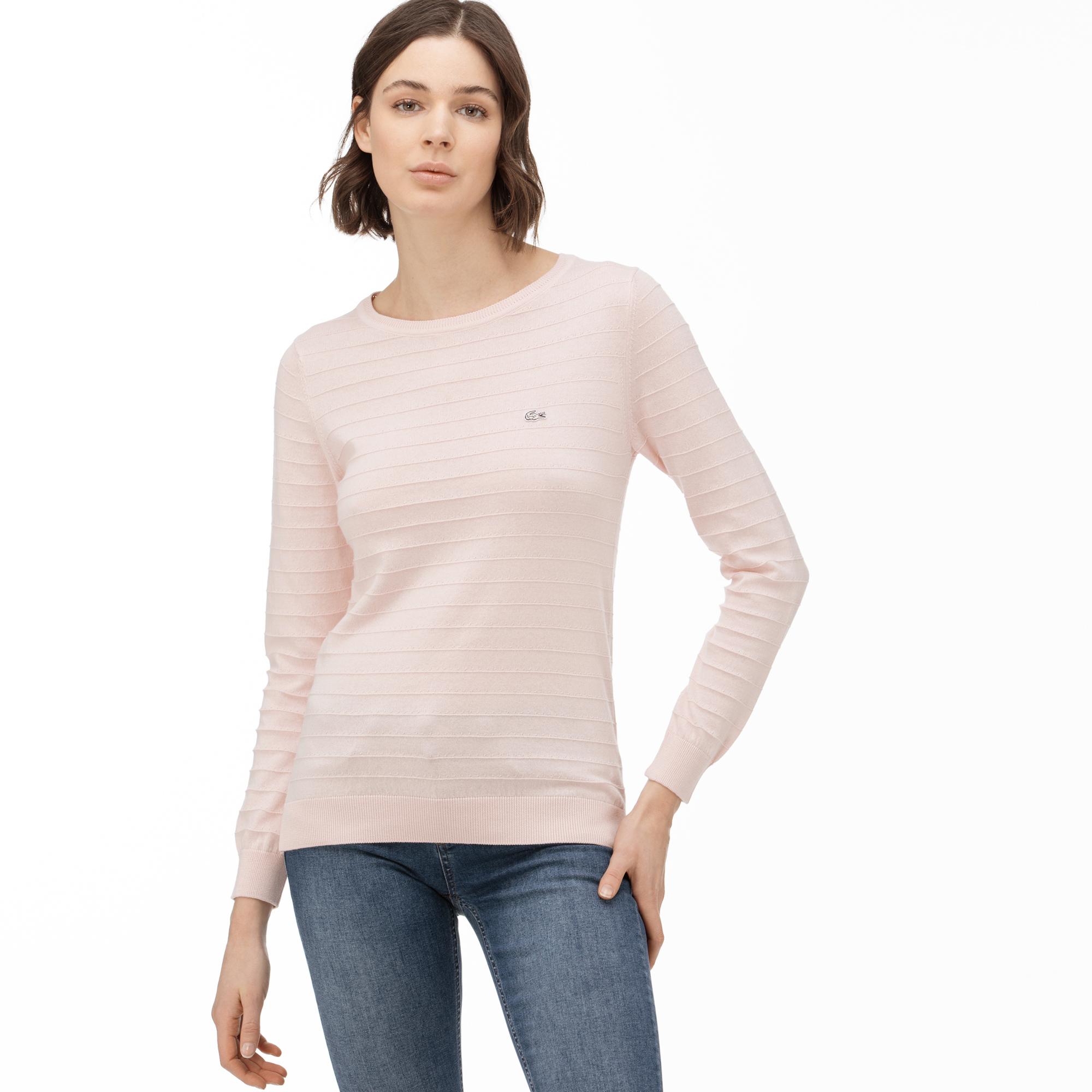 Lacoste Women's Round Neck Patterned Tricot Sweater