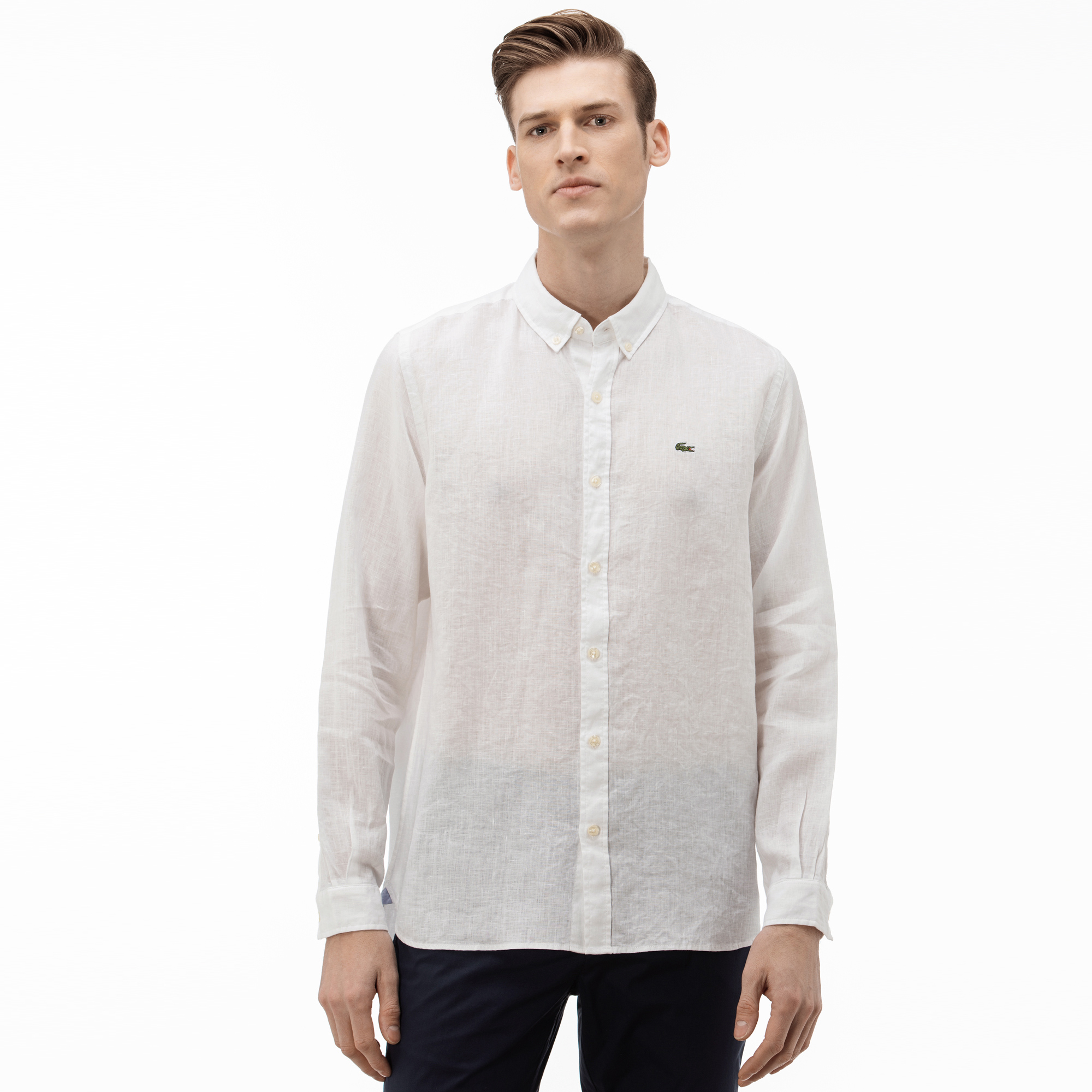 lacoste white linen shirt