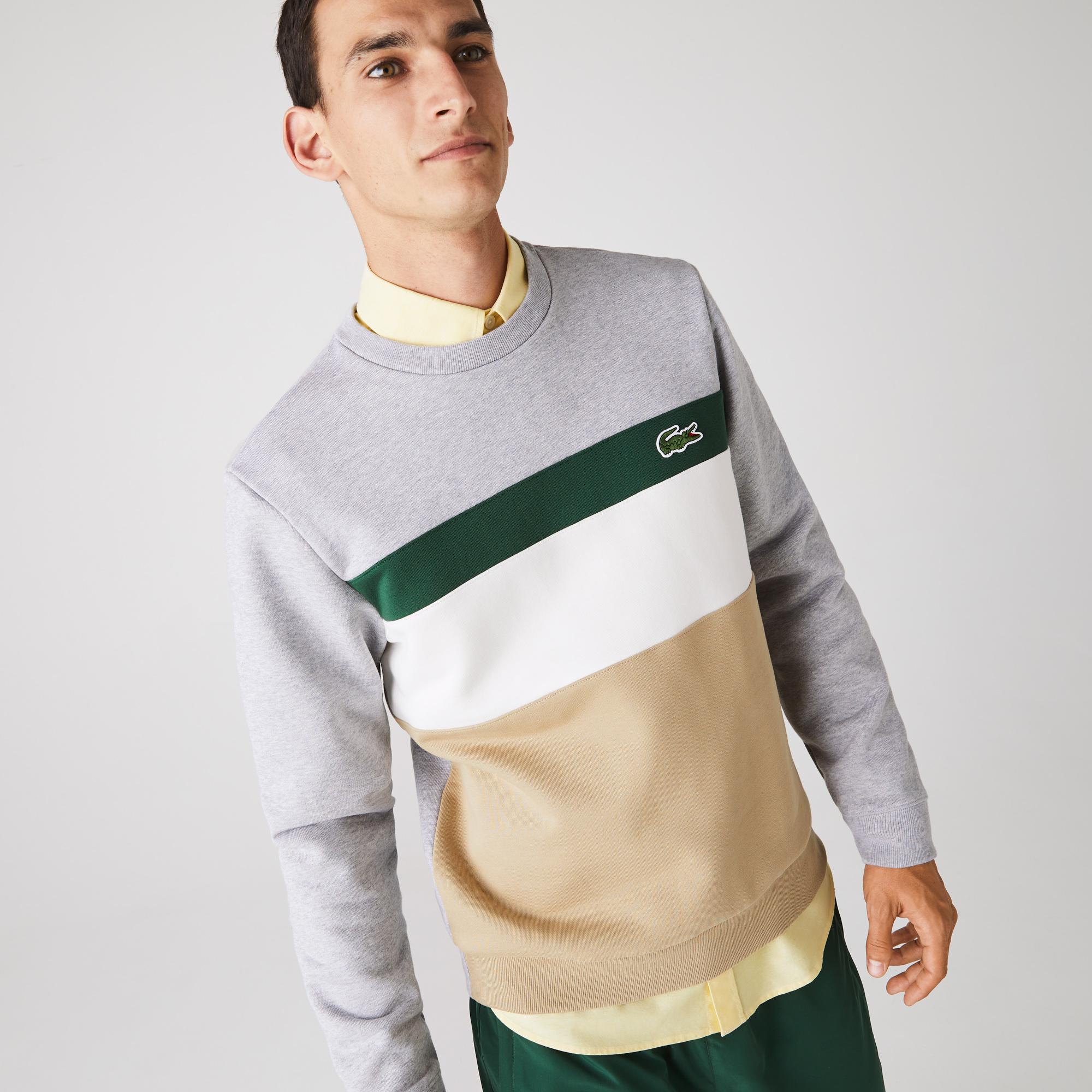 Lacoste Mens Mens Crew Neck Colorblock Fleece Sweatshirt