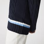 Lacoste Unisex V-neck Striped Finishes Cable Knit Sweater