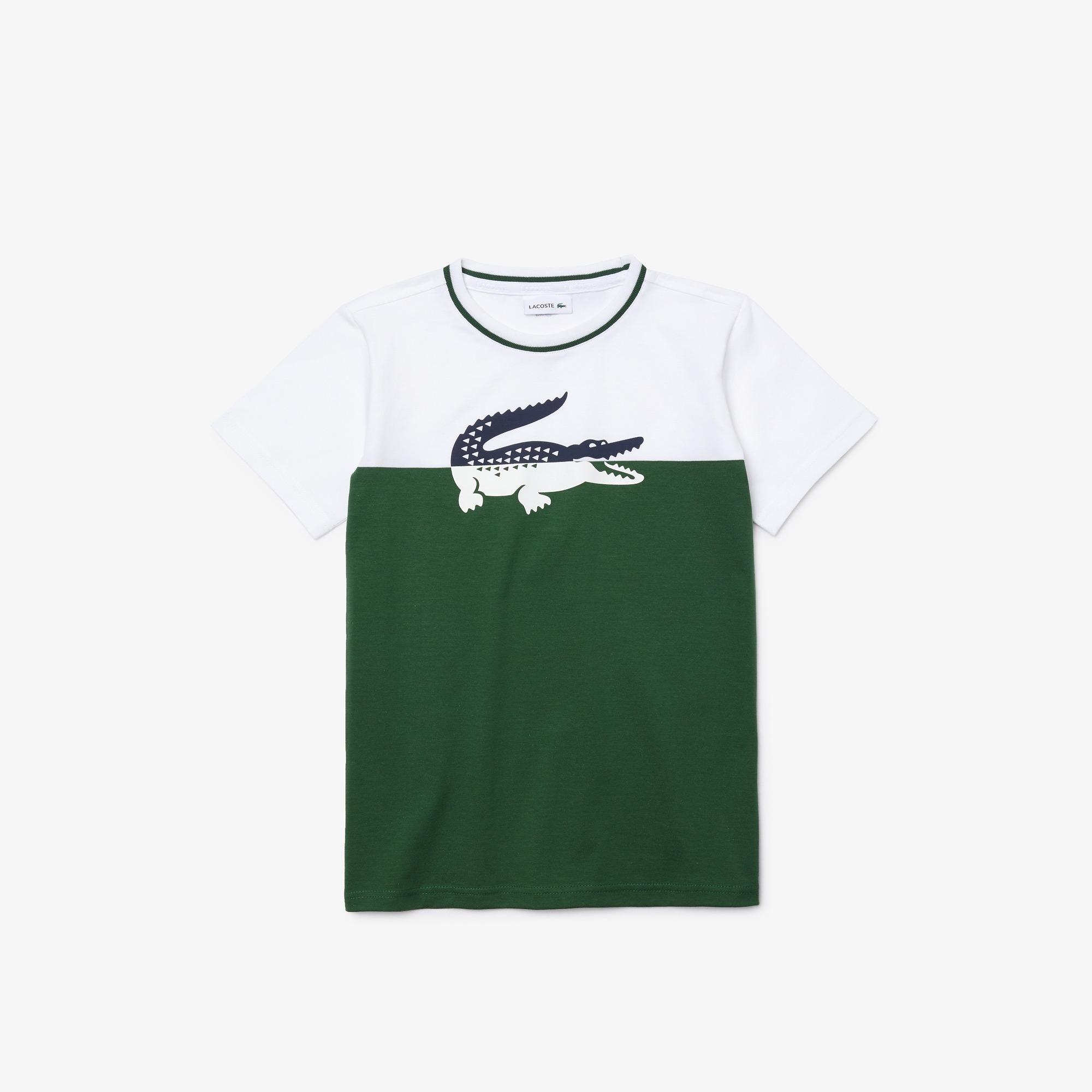 Lacoste Boys Crew Neck Crocodile Print Bicolor Cotton T-shirt