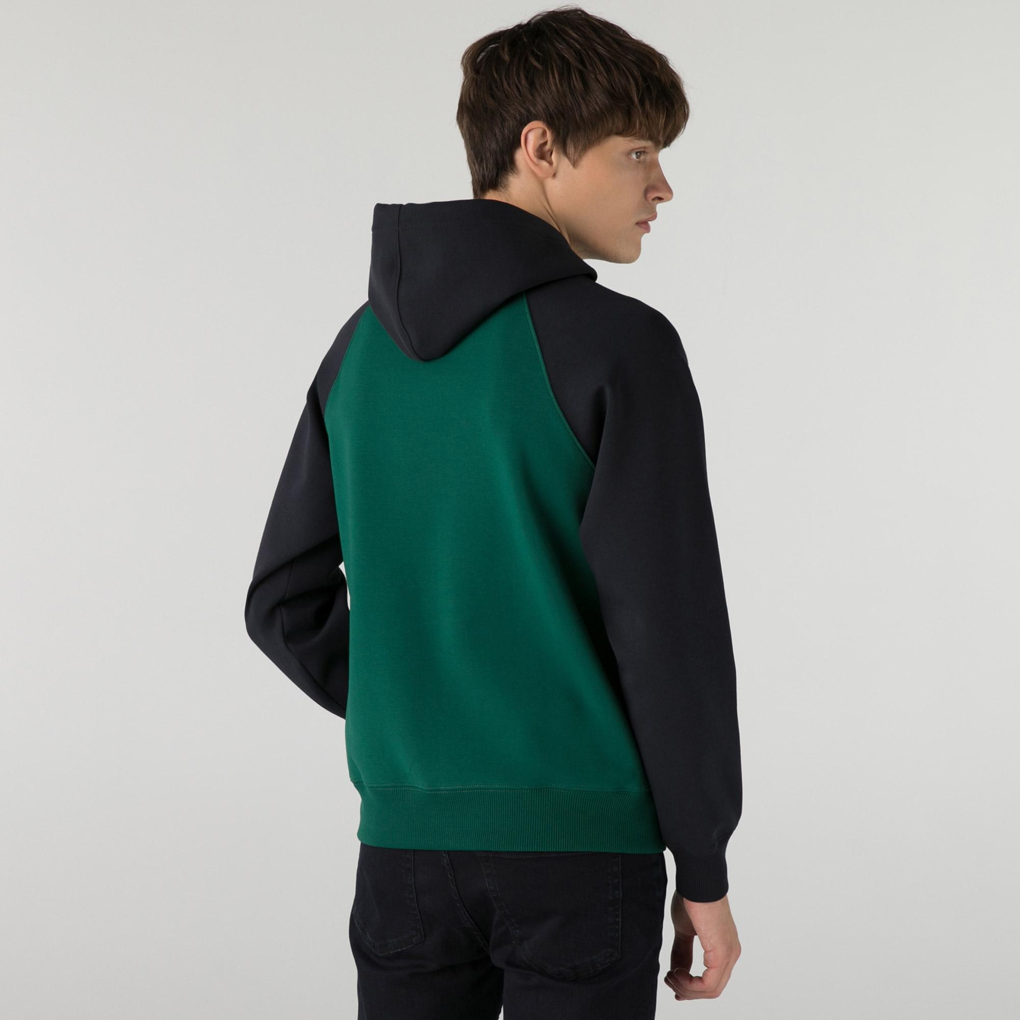Lacoste Men's hoodie with hood with a zipper, two-color, contrasting