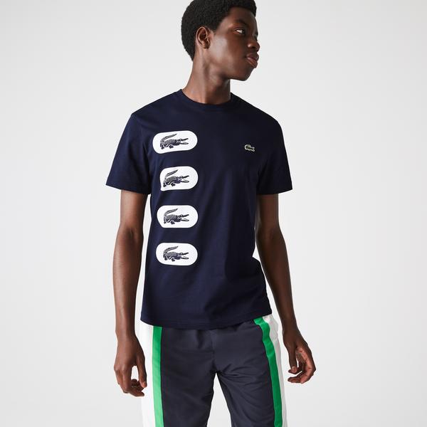 Lacoste Men's Crew Neck Crocodile-Print Cotton T-shirt