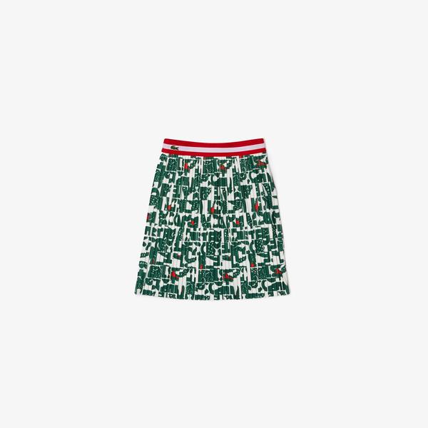 Lacoste Girls’ Heritage Graphic Crocodile Design Pleated Jersey Skirt