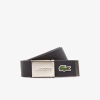 Lacoste Men's Made in France  Engraved Buckle Woven Fabric BeltJ37
