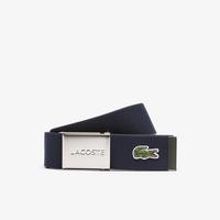 Lacoste Men's Made in France  Engraved Buckle Woven Fabric Belt166