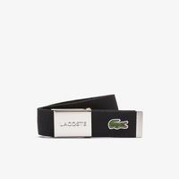 Lacoste Men's Made in France  Engraved Buckle Woven Fabric Belt031