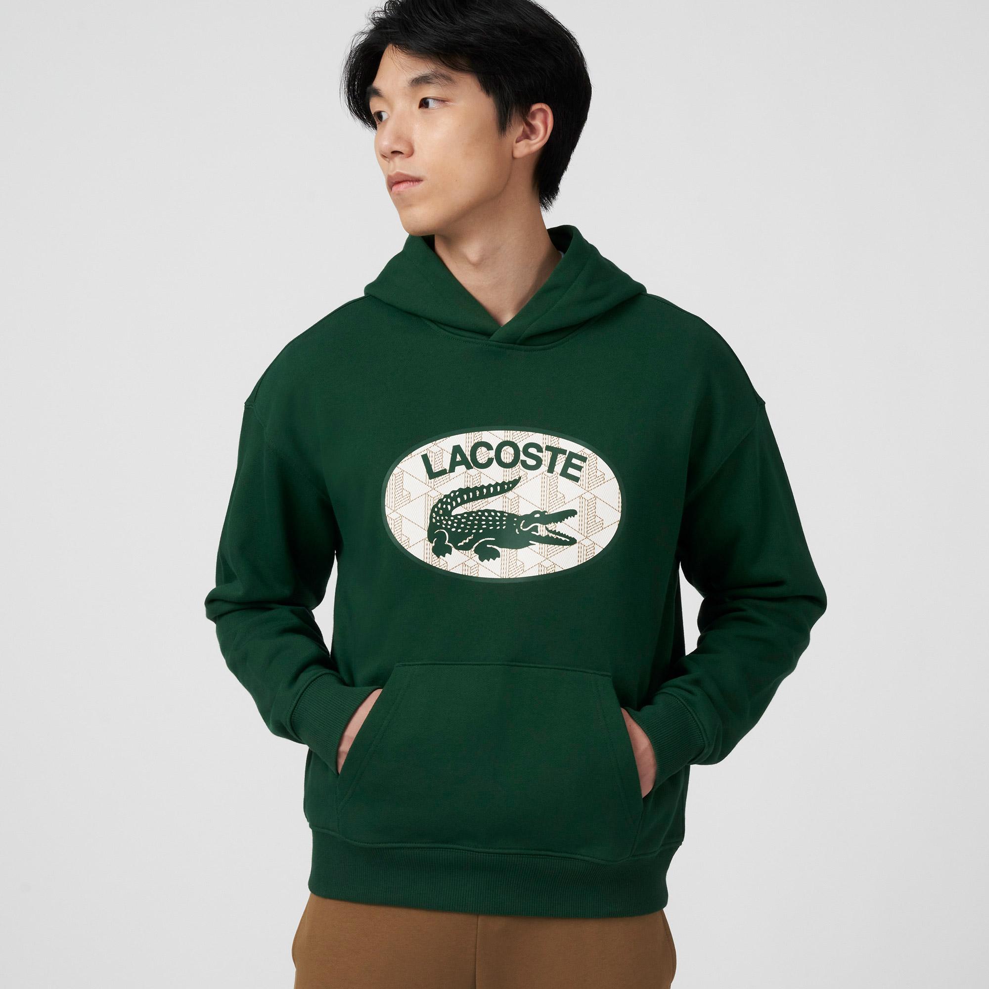 Lacoste Men's Loose Fit Branded Monogram Hooded Sweatshirt SH0067 | Lacoste